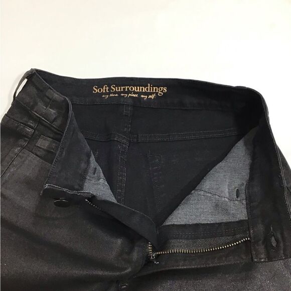 Soft Surroundings Black Wax Coated Embroidered Denim Jeans - Picture 5 of 10